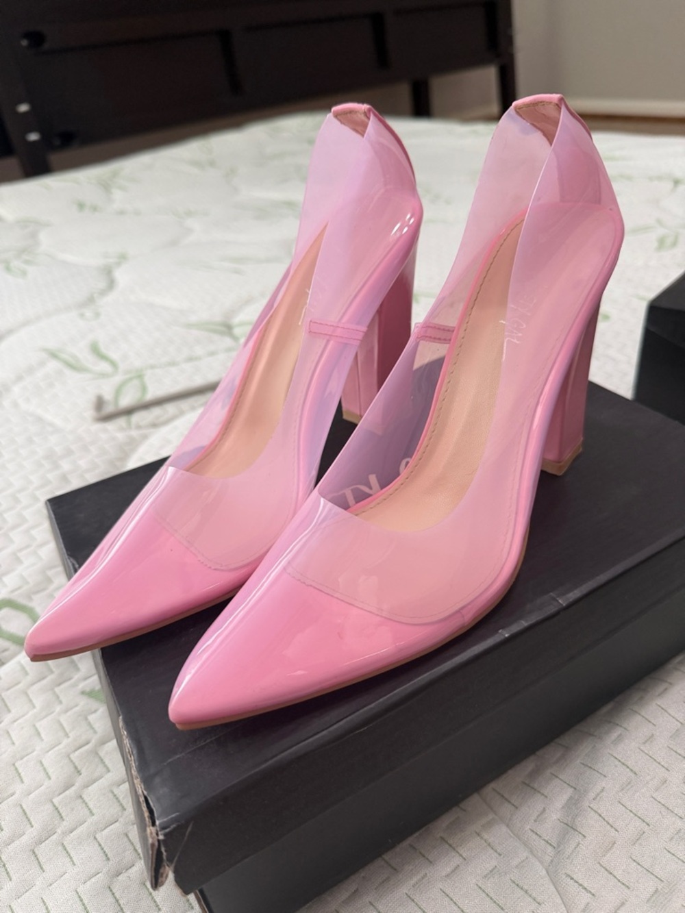 Nasty Gal Pink Patent Pointed-Toe Block Heel Pumps - Women